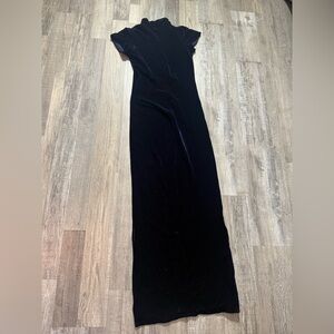 Sandra Harvey Los Angeles Black Velvet Maxi , Mock Neck, Short Sleeves,Vintage
